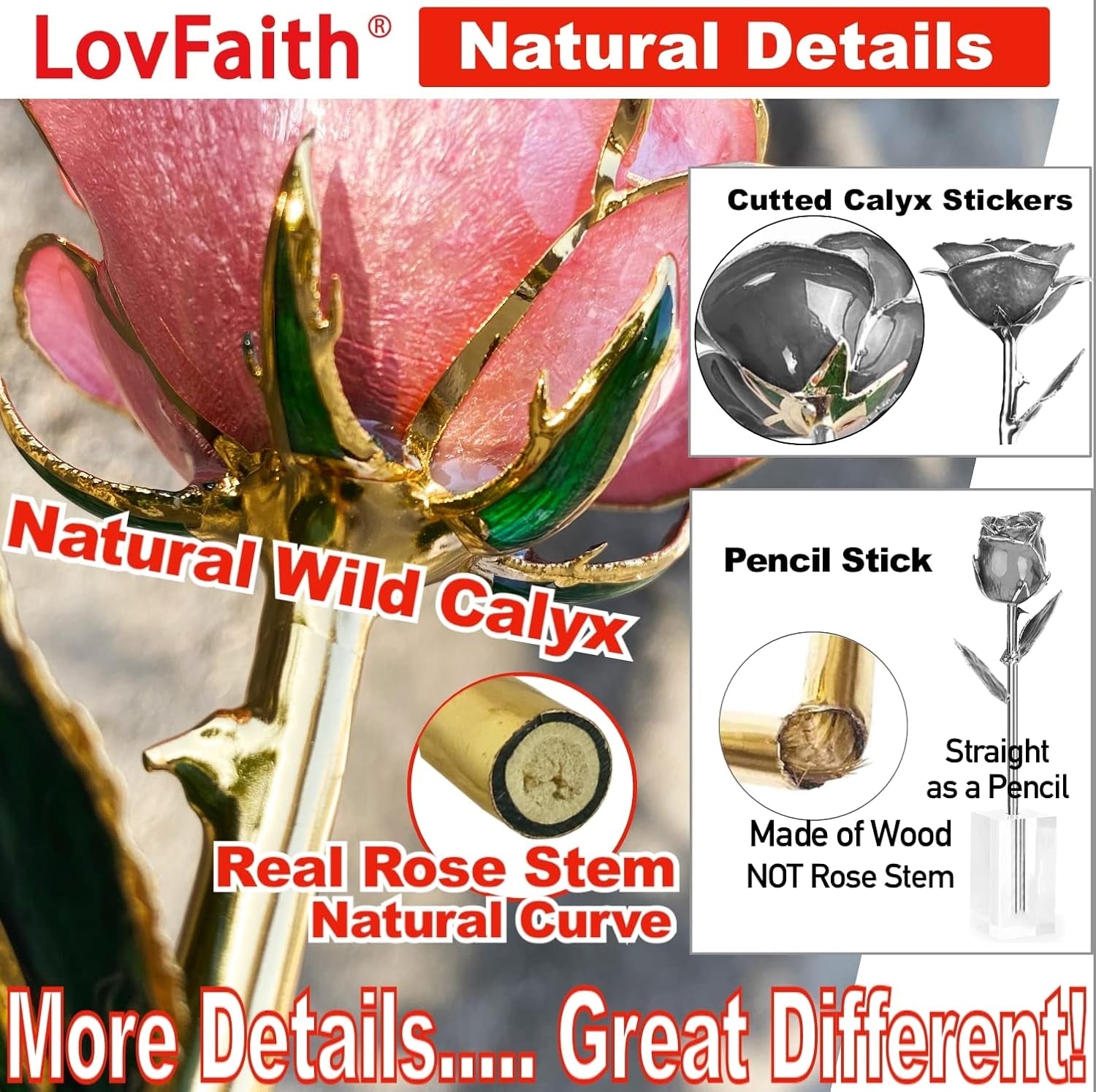 24K Gold Dipped Real Rose with Crystal Stand, Anniversary Valentines Day Romantic Gift for Her Wife Mom